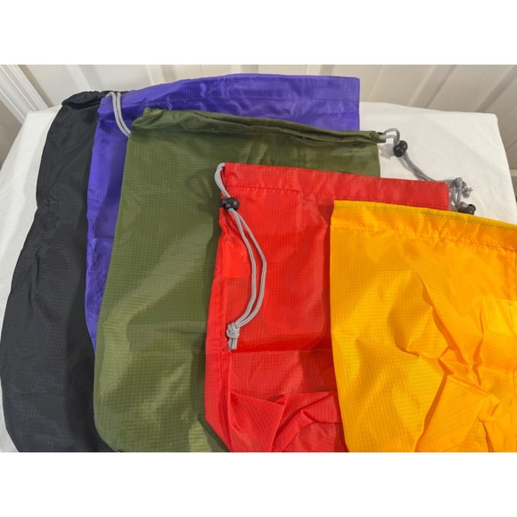 The Unbranded Brand Handbags - Set of 5 Nylon Drawstring Bags – Black, Purple, Green, Red, Yellow – Lightweight